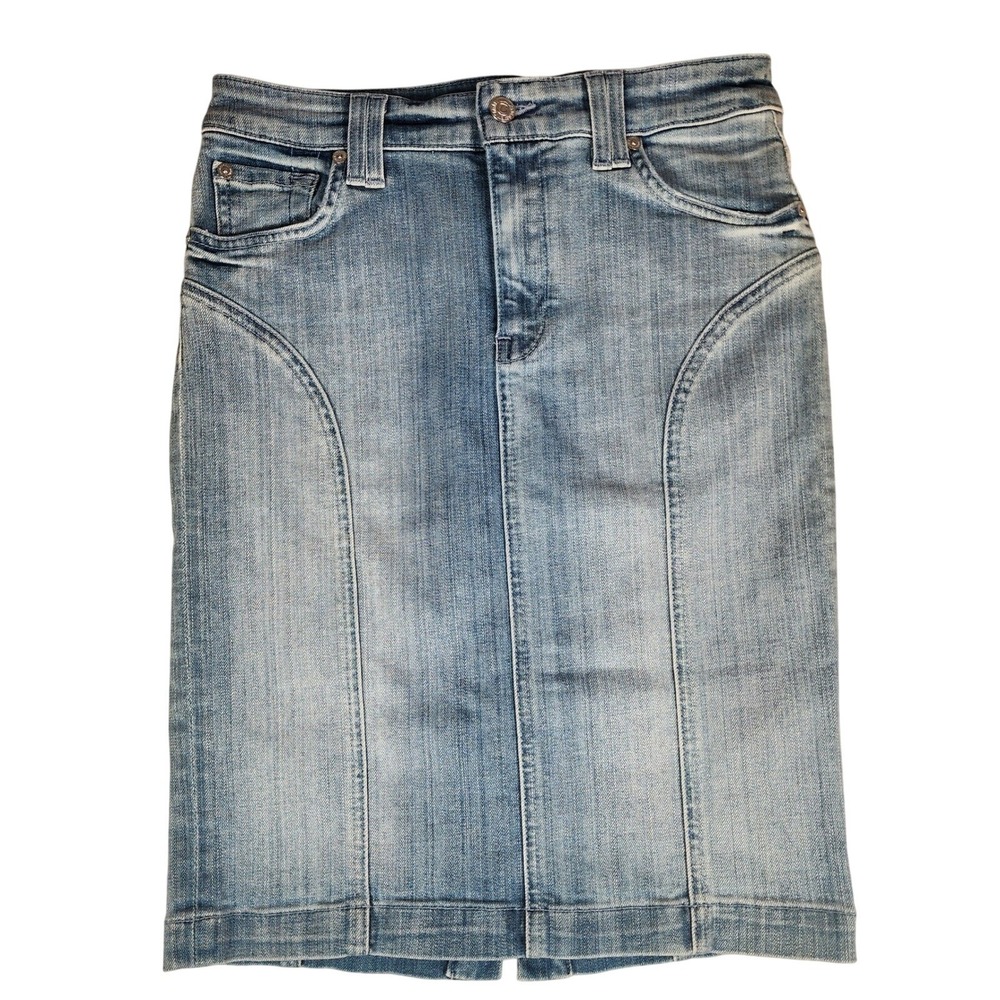 7 For All Mankind Denim Skirt Pencil Style Classic Blue Wash Size 25